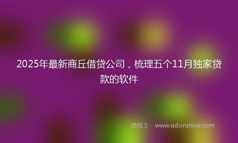 2025年最新商丘借贷公司，梳理五个11月独家贷款的软件