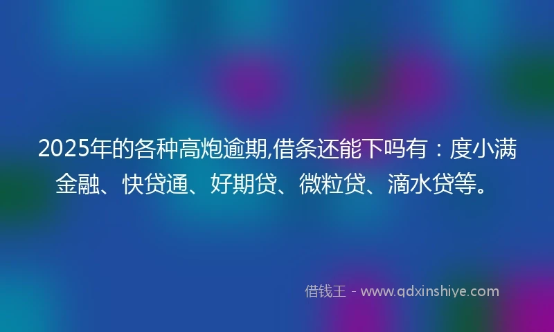 2025年的各种高炮逾期,借条还能下吗有：度小满金融、快贷通、好期贷、微粒贷、滴水贷等。