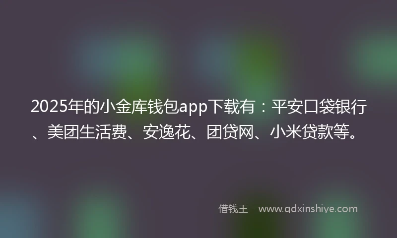 2025年的小金库钱包app下载有：平安口袋银行、美团生活费、安逸花、团贷网、小米贷款等。