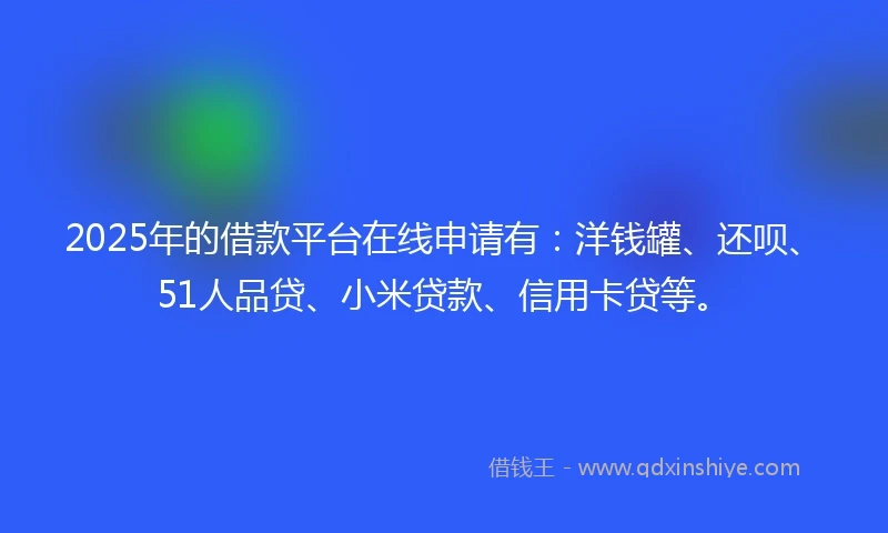 2025年的借款平台在线申请有：洋钱罐、还呗、51人品贷、小米贷款、信用卡贷等。
