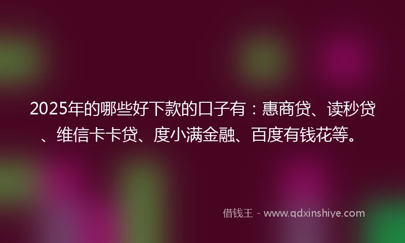 2025年的哪些好下款的口子有：惠商贷、读秒贷、维信卡卡贷、度小满金融、百度有钱花等。