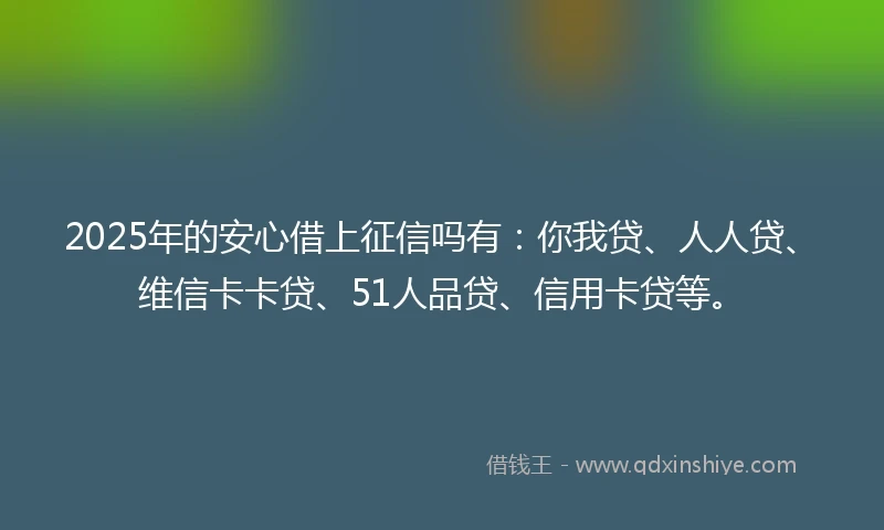 2025年的安心借上征信吗有：你我贷、人人贷、维信卡卡贷、51人品贷、信用卡贷等。
