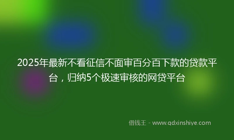 2025年最新不看征信不面审百分百下款的贷款平台，归纳5个极速审核的网贷平台