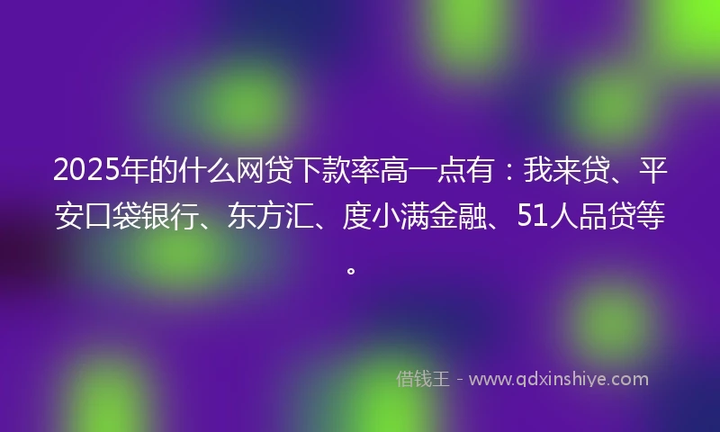 2025年的什么网贷下款率高一点有：我来贷、平安口袋银行、东方汇、度小满金融、51人品贷等。