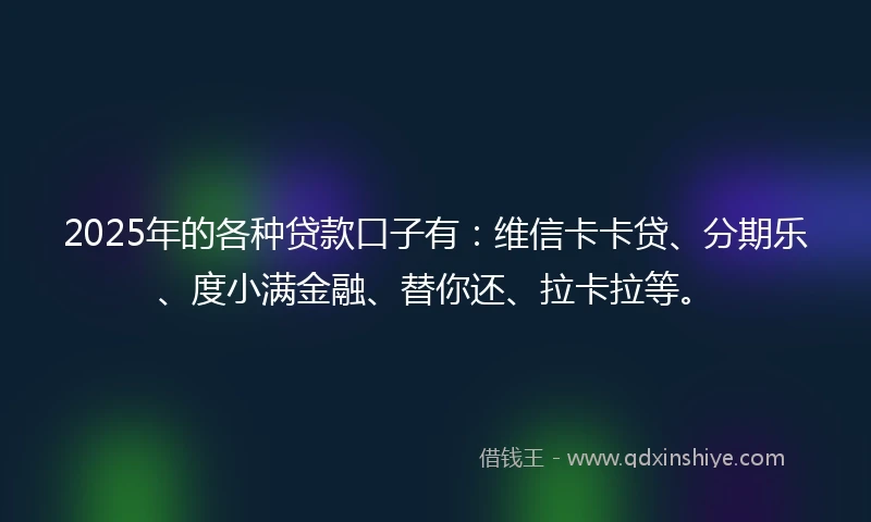 2025年的各种贷款口子有：维信卡卡贷、分期乐、度小满金融、替你还、拉卡拉等。