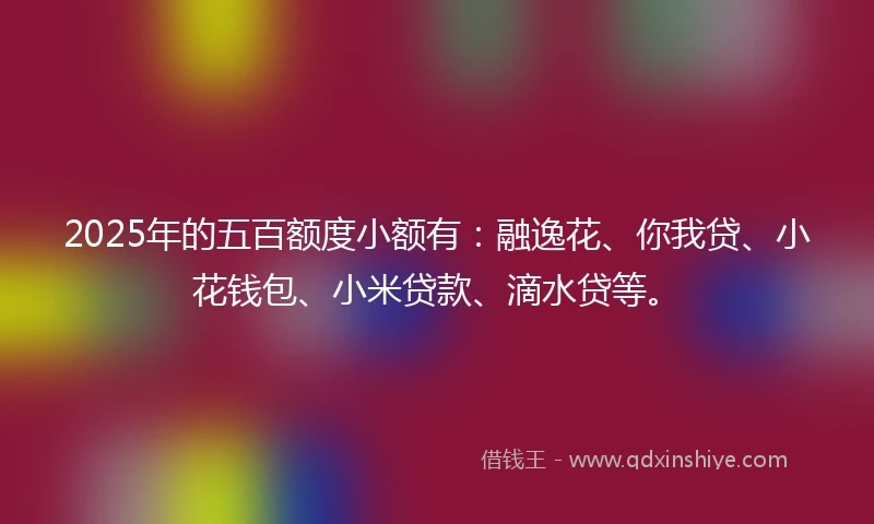 2025年的五百额度小额有：融逸花、你我贷、小花钱包、小米贷款、滴水贷等。