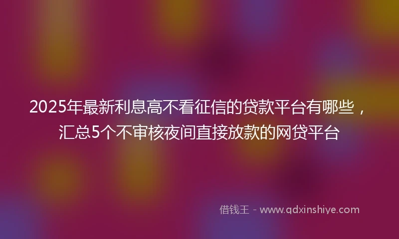 2025年最新利息高不看征信的贷款平台有哪些，汇总5个不审核夜间直接放款的网贷平台