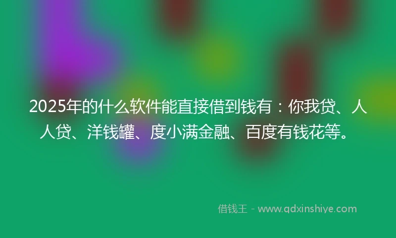 2025年的什么软件能直接借到钱有：你我贷、人人贷、洋钱罐、度小满金融、百度有钱花等。