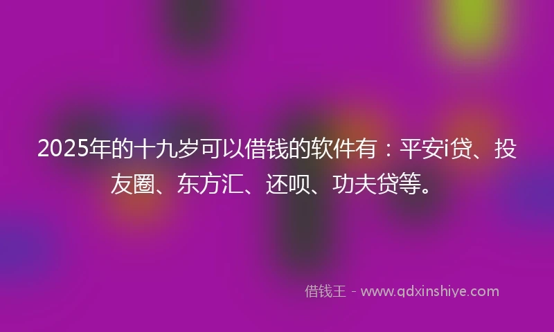 2025年的十九岁可以借钱的软件有：平安i贷、投友圈、东方汇、还呗、功夫贷等。