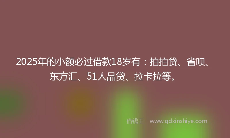 2025年的小额必过借款18岁有：拍拍贷、省呗、东方汇、51人品贷、拉卡拉等。