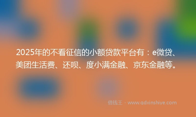 2025年的不看征信的小额贷款平台有：e微贷、美团生活费、还呗、度小满金融、京东金融等。