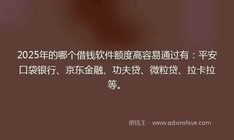 2025年的哪个借钱软件额度高容易通过有：平安口袋银行、京东金融、功夫贷、微粒贷、拉卡拉等。