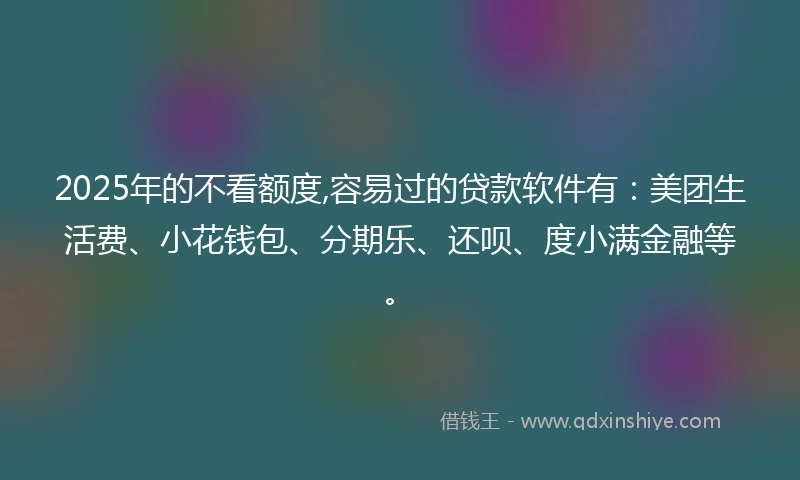 2025年的不看额度,容易过的贷款软件有：美团生活费、小花钱包、分期乐、还呗、度小满金融等。
