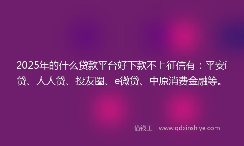 2025年的什么贷款平台好下款不上征信有：平安i贷、人人贷、投友圈、e微贷、中原消费金融等。