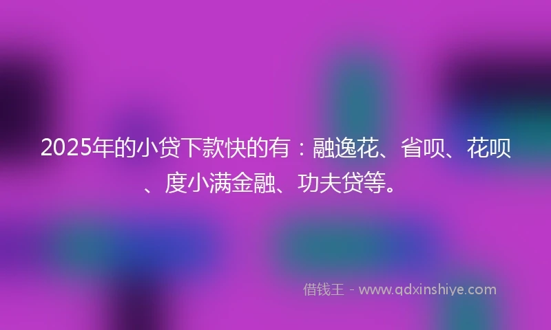 2025年的小贷下款快的有:融逸花、省呗、花呗、度小满金融、功夫贷等。