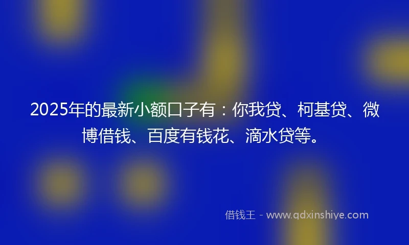 2025年的最新小额口子有：你我贷、柯基贷、微博借钱、百度有钱花、滴水贷等。