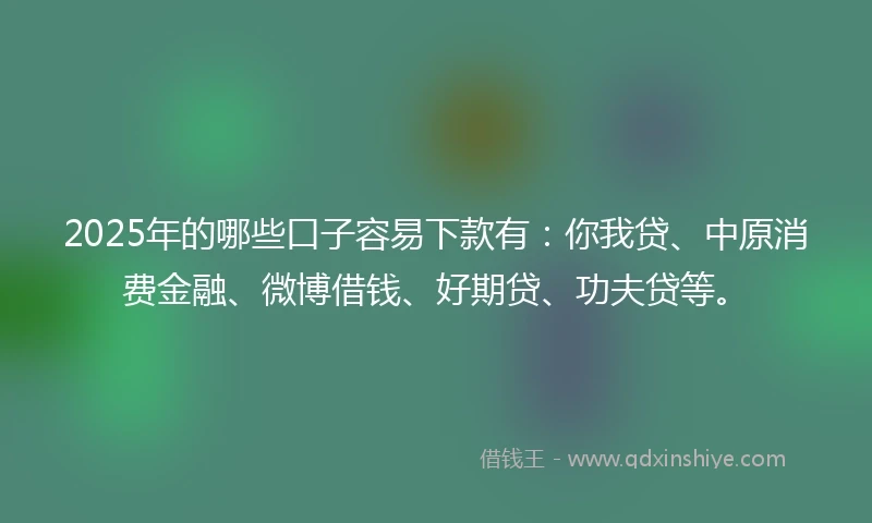 2025年的哪些口子容易下款有：你我贷、中原消费金融、微博借钱、好期贷、功夫贷等。