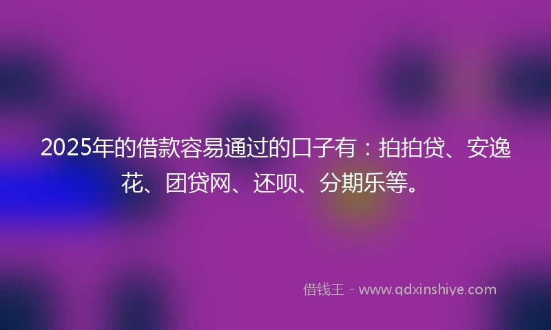 2025年的借款容易通过的口子有：拍拍贷、安逸花、团贷网、还呗、分期乐等。