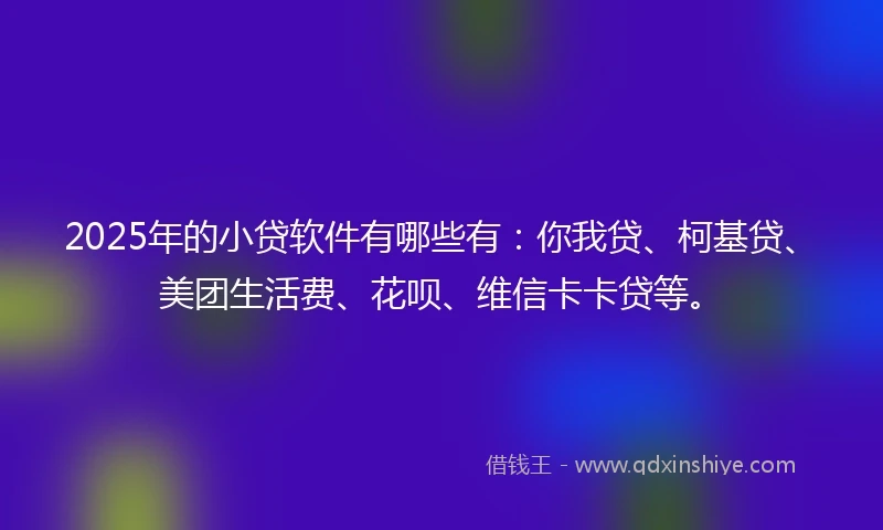 2025年的小贷软件有哪些有：你我贷、柯基贷、美团生活费、花呗、维信卡卡贷等。