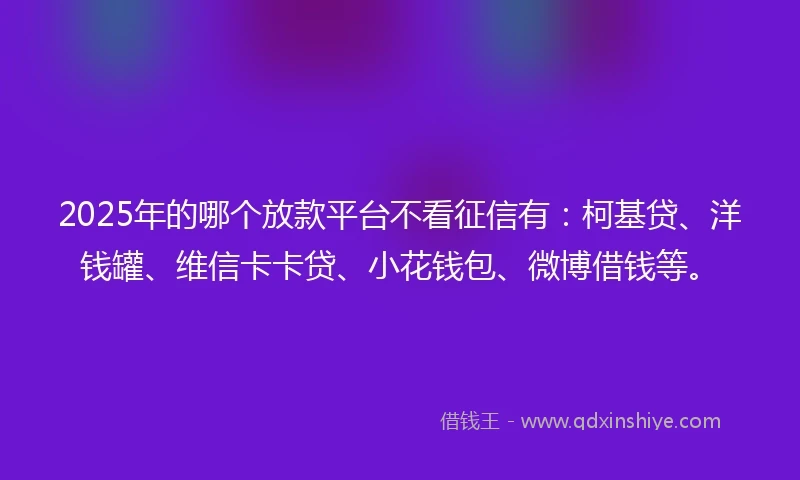 2025年的哪个放款平台不看征信有：柯基贷、洋钱罐、维信卡卡贷、小花钱包、微博借钱等。
