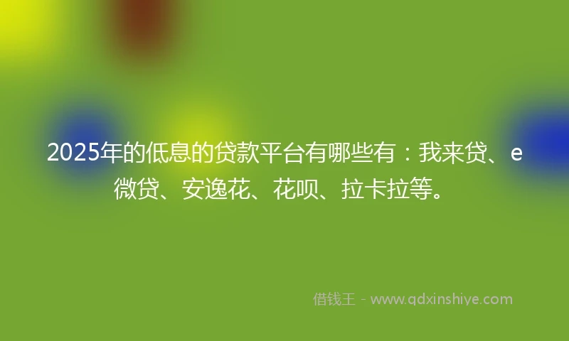 2025年的低息的贷款平台有哪些有：我来贷、e微贷、安逸花、花呗、拉卡拉等。