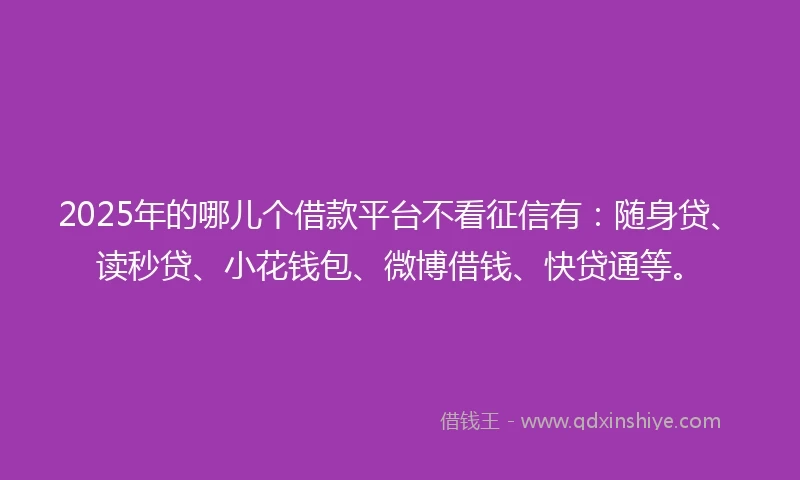 2025年的哪儿个借款平台不看征信有：随身贷、读秒贷、小花钱包、微博借钱、快贷通等。