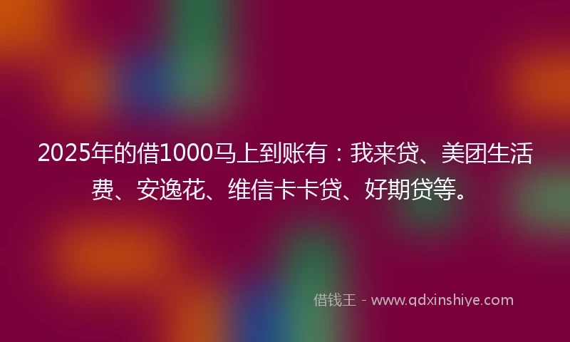 2025年的借1000马上到账有：我来贷、美团生活费、安逸花、维信卡卡贷、好期贷等。
