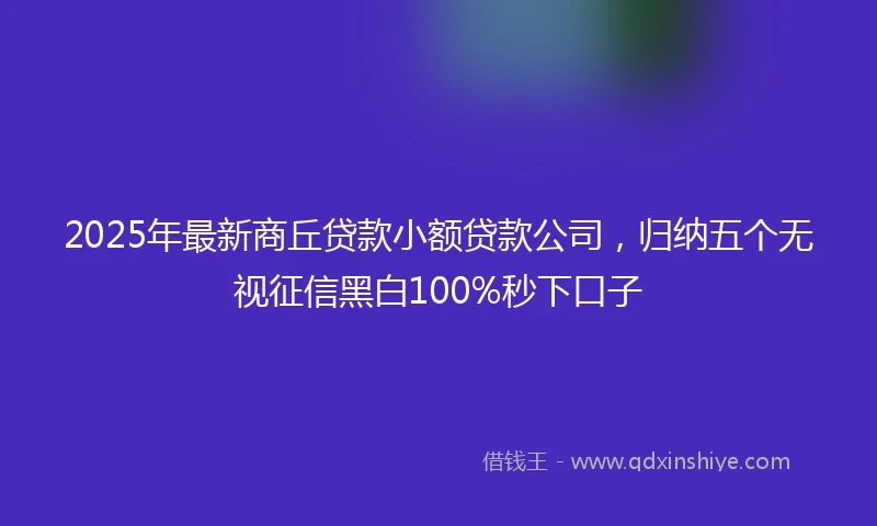 2025年最新商丘贷款小额贷款公司，归纳五个无视征信黑白100%秒下口子