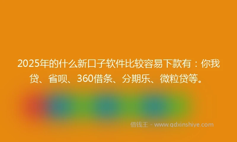 2025年的什么新口子软件比较容易下款有：你我贷、省呗、360借条、分期乐、微粒贷等。