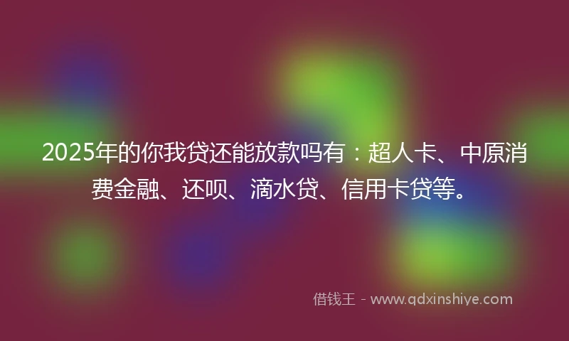 2025年的你我贷还能放款吗有：超人卡、中原消费金融、还呗、滴水贷、信用卡贷等。
