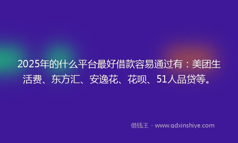 2025年的什么平台最好借款容易通过有：美团生活费、东方汇、安逸花、花呗、51人品贷等。