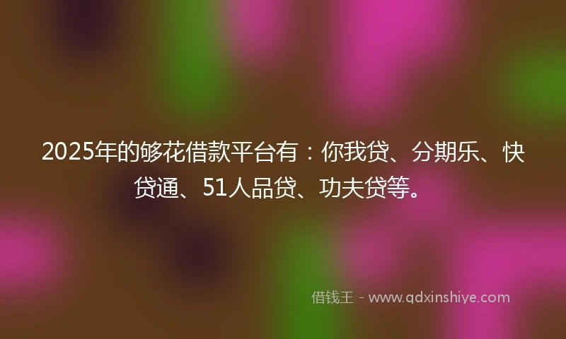 2025年的够花借款平台有：你我贷、分期乐、快贷通、51人品贷、功夫贷等。
