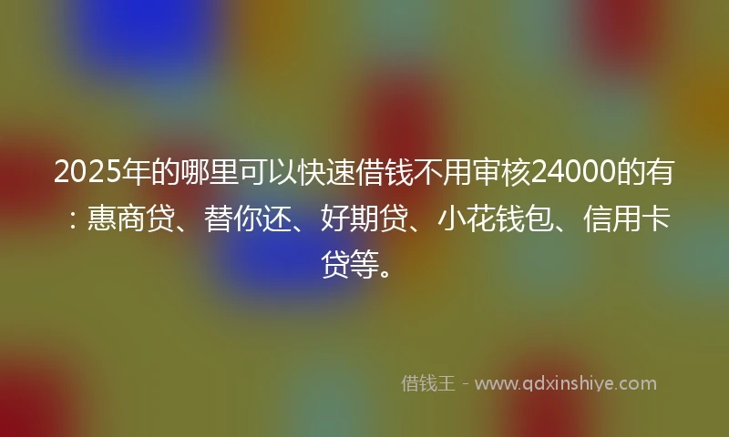2025年的哪里可以快速借钱不用审核24000的有：惠商贷、替你还、好期贷、小花钱包、信用卡贷等。