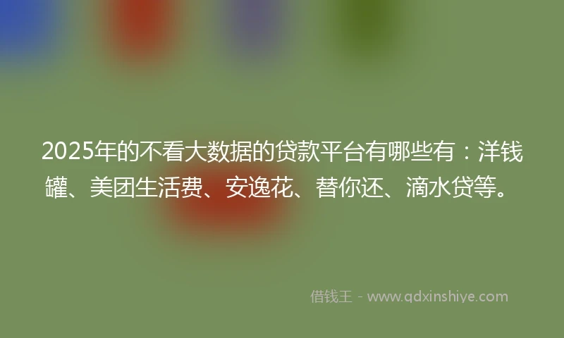 2025年的不看大数据的贷款平台有哪些有：洋钱罐、美团生活费、安逸花、替你还、滴水贷等。