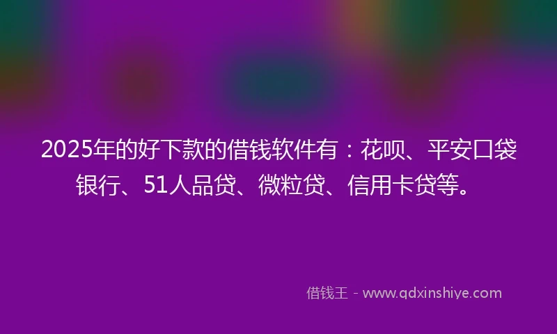 2025年的好下款的借钱软件有:花呗、平安口袋银行、51人品贷、微粒贷、信用卡贷等。