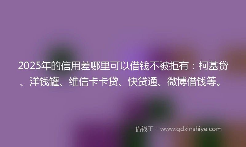 2025年的信用差哪里可以借钱不被拒有：柯基贷、洋钱罐、维信卡卡贷、快贷通、微博借钱等。