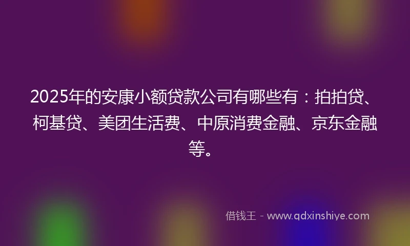 2025年的安康小额贷款公司有哪些有：拍拍贷、柯基贷、美团生活费、中原消费金融、京东金融等。