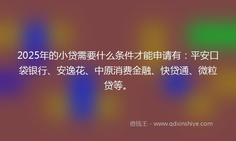 2025年的小贷需要什么条件才能申请有：平安口袋银行、安逸花、中原消费金融、快贷通、微粒贷等。