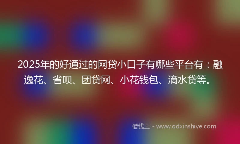 2025年的好通过的网贷小口子有哪些平台有：融逸花、省呗、团贷网、小花钱包、滴水贷等。