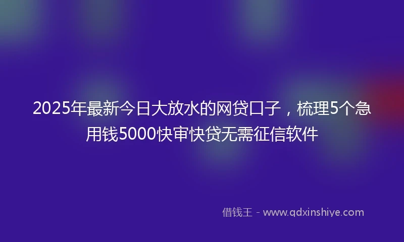 2025年最新今日大放水的网贷口子，梳理5个急用钱5000快审快贷无需征信软件