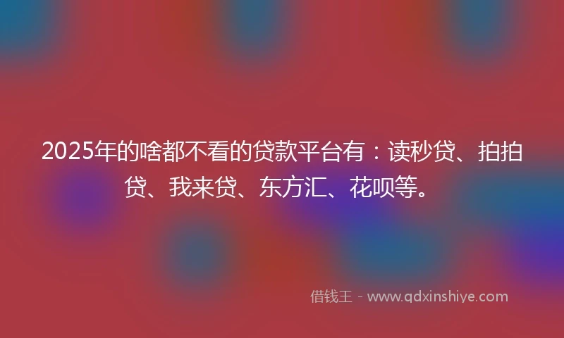 2025年的啥都不看的贷款平台有：读秒贷、拍拍贷、我来贷、东方汇、花呗等。