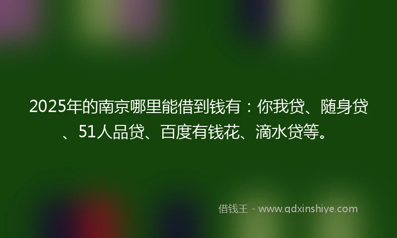 2025年的南京哪里能借到钱有：你我贷、随身贷、51人品贷、百度有钱花、滴水贷等。
