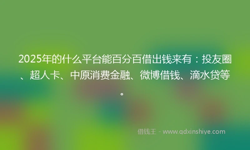 2025年的什么平台能百分百借出钱来有：投友圈、超人卡、中原消费金融、微博借钱、滴水贷等。