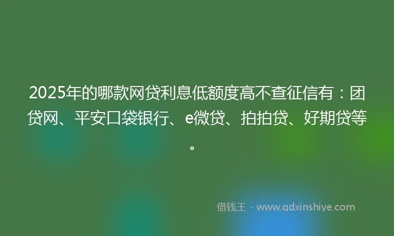 2025年的哪款网贷利息低额度高不查征信有：团贷网、平安口袋银行、e微贷、拍拍贷、好期贷等。
