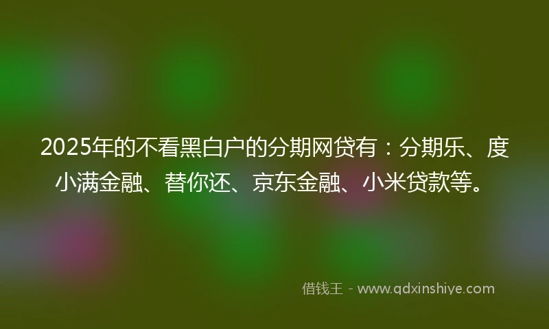 2025年的不看黑白户的分期网贷有：分期乐、度小满金融、替你还、京东金融、小米贷款等。