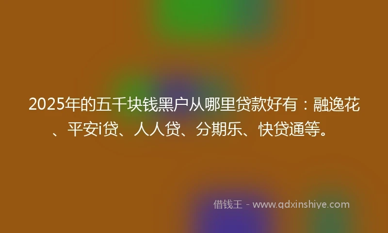 2025年的五千块钱黑户从哪里贷款好有：融逸花、平安i贷、人人贷、分期乐、快贷通等。