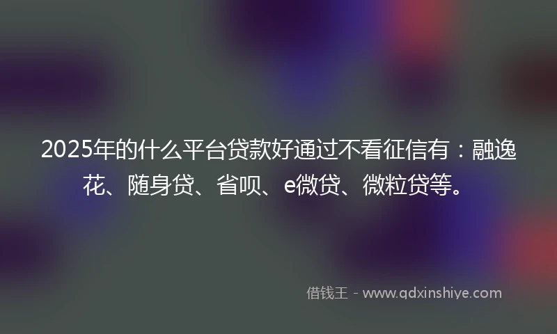 2025年的什么平台贷款好通过不看征信有：融逸花、随身贷、省呗、e微贷、微粒贷等。