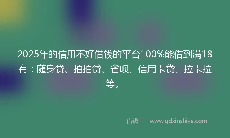 2025年的信用不好借钱的平台100%能借到满18有：随身贷、拍拍贷、省呗、信用卡贷、拉卡拉等。