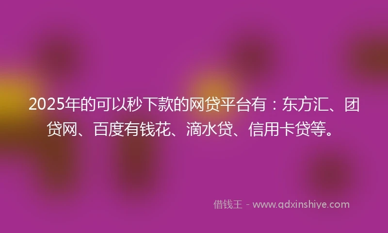 2025年的可以秒下款的网贷平台有：东方汇、团贷网、百度有钱花、滴水贷、信用卡贷等。