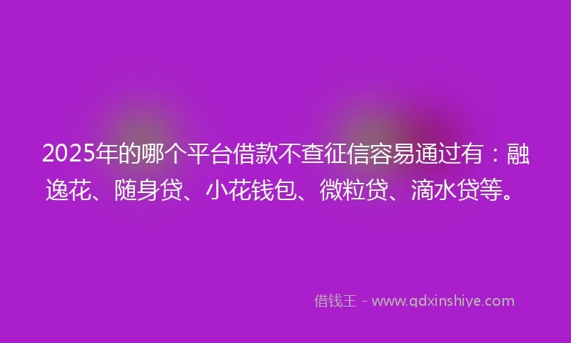 2025年的哪个平台借款不查征信容易通过有：融逸花、随身贷、小花钱包、微粒贷、滴水贷等。